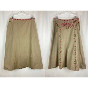 Ventilo La Colline Women's 16 A Line Skirt Linen Embroidered Floral Cottagecore